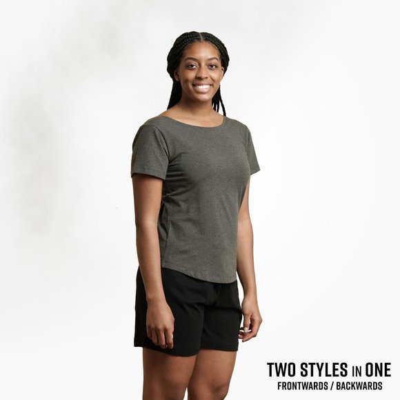 (2/$30) NWT Maggie's Organics grey women's t-shirt (2 in 1: v-neck & crew neck) - Picture 1 of 5